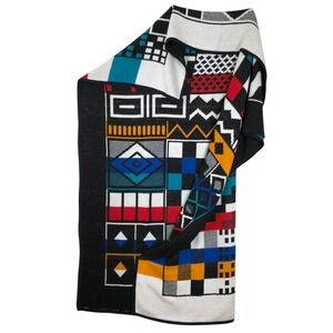 VTG 80s 90s BEIDERLACK Chaos Reversible Throw Blanket 75"x60" Soft‎ Cozy Read